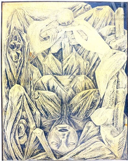 20世纪画派
《妇女与儿童》
石版画，粘贴于画布上
64 x 50 厘米
右下角和右上角有签名
有斑