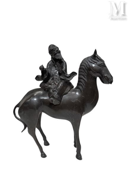 日本，明治时期
青铜组
神仙坐骑，底部有 "金産宗音製造 "金字印记。
33 x 28 x 12 厘