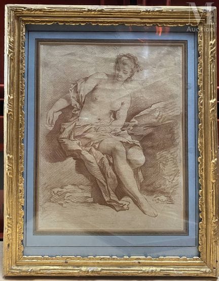 据弗朗索瓦·布歇（François BOUCHER）作品
《坐着的裸女》
红褐色版画。
画纸尺寸：3