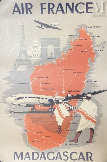 法国航空
马达加斯加
彩色纸质海报
61.5 x 42 厘米
（有磨损）