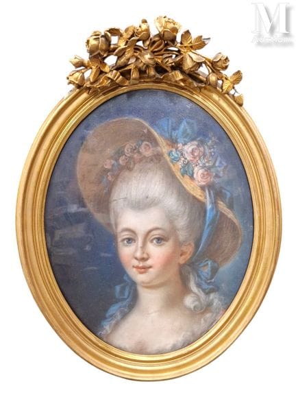 19世纪法国画派
《优雅女子肖像》
纸本粉彩，装裱于画框上
40 x 31 厘米
有磨损、破损