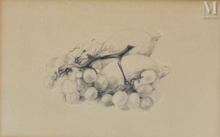 20世纪法国画派
《柠檬与葡萄静物》
纸本铅笔画，右下角署名并注明日期
画作尺寸：26 x 41 厘