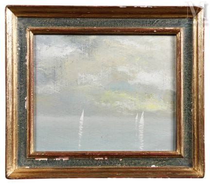 圣阿尔班（1913-2015）
海景，白色船帆
布面油画
右下角签名
22 x 27 厘米