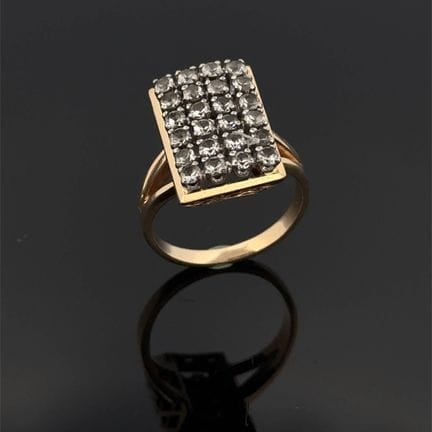Anello rettangolare in oro giallo e oro bianco (75