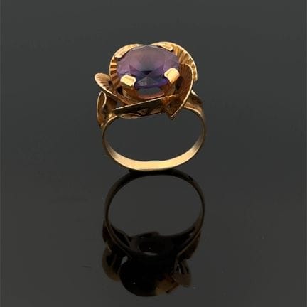Anello "fiore" in oro giallo (750) parzialmente ce