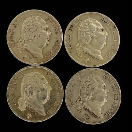 Luigi XVIII 
- Set di 4 monete da 40 franchi d'oro
