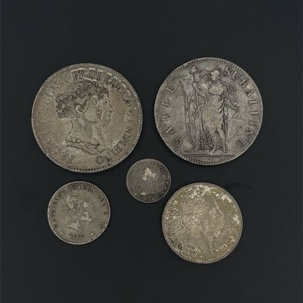 Italie – Lot de 5 pièces d’argent : 
- Gaule Subal