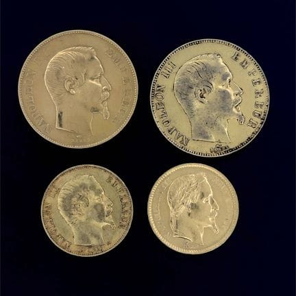 Napoleone III - Set di 4 monete d'oro: 
50 franchi