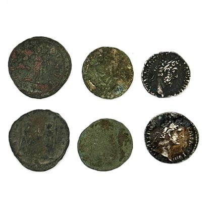 ROME 
Lot de 6 monnaies en argent (2) et en bronze