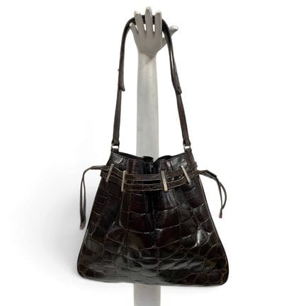 MENESTRIER
Beuteltasche aus braunem Krokodilleder,