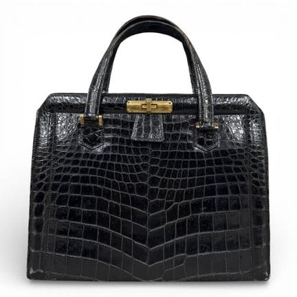 HERMES 
Borsa Pullman in coccodrillo nero. Fodera 