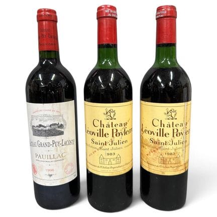 3 bouteilles BORDEAUX DIVERS,  (2 Ch. Léoville-Poy