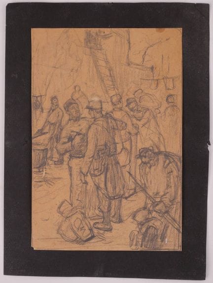 20世纪初的画作
士兵们正在收拾行装
铅笔素描
18 x 12 厘米