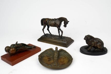 Set of four small bronze animal sculptures, includ