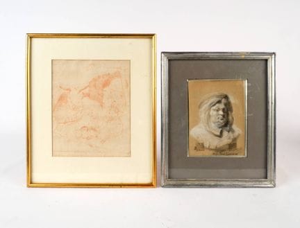 让-保罗·洛朗（1838-1921）
一位戴着兜帽、留着胡须的男子肖像。
炭笔素描，用白色粉笔提亮，