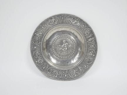 Pewter offering plate, likely modeled after Nuremb