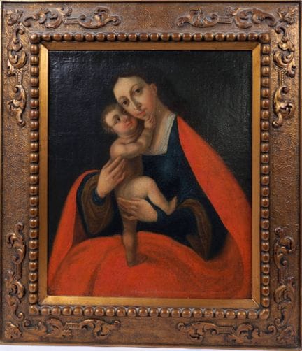 18世纪省立画派
《圣母与圣婴》
布面油画，已重新装裱。
45 × 48 厘米。
修复痕迹