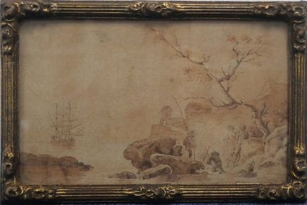 19世纪法国画派
海边的农民
用褐色墨水笔和水墨在铅笔线稿上绘制，画纸粘贴于硬纸板上
143 x 2