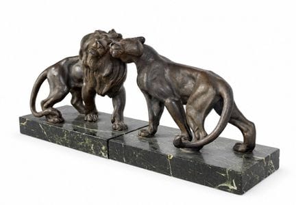 In the style of Louis-Albert CARVIN 
Pair of lions