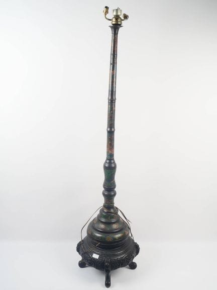 A cloisonné floor lamp with a bamboo-style shaft f