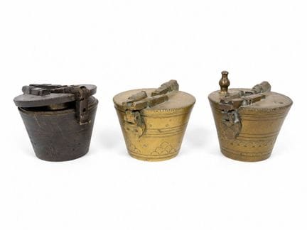 Set of three 2-pound bronze weight stacks:
1) Roos
