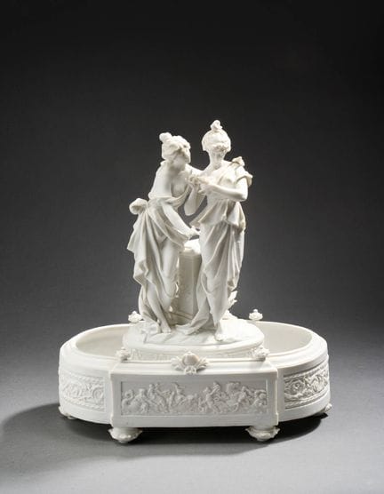 Neoclassical porcelain cookie group depicting two 