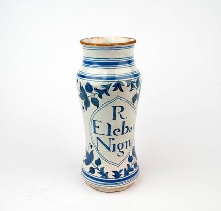 Monochrome blue earthenware apothecary jar or alba
