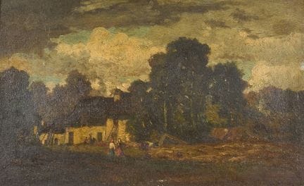 布雷斯特·热尔曼·法比乌斯，1823-1900，
《农舍风景》，木板油画（清漆污渍，有细微开裂痕迹）