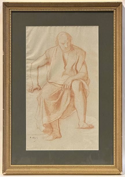 德西雷·弗朗索瓦·洛热（1823-1896）
《坐姿男子素描》
红褐笔画
左下角签名
46 x 27