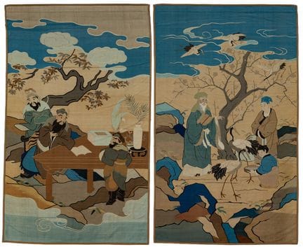 Paire de grandes broderies

Japon, XIXe siècle. So