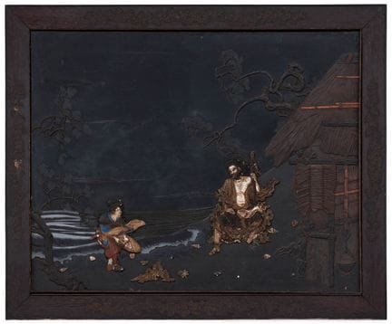 Grand panneau mural

Japon, vers 1900. Bois et laq