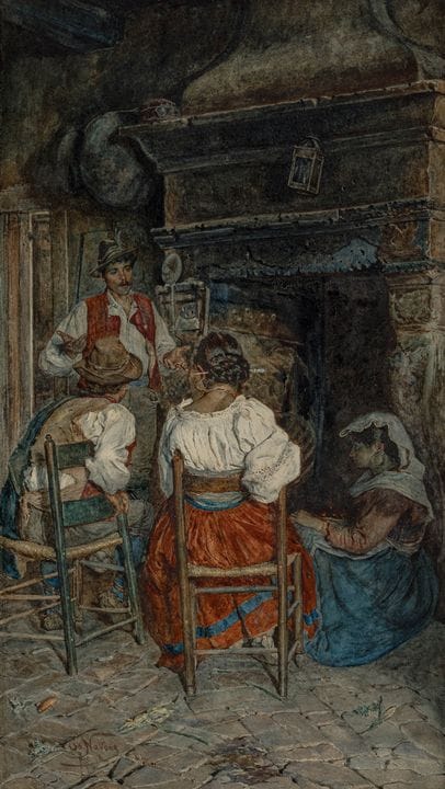 纳沃内·埃多阿多
1844年出生于罗马，1912年逝世

《有趣的消息》
水彩画
左下角签名：Ed.