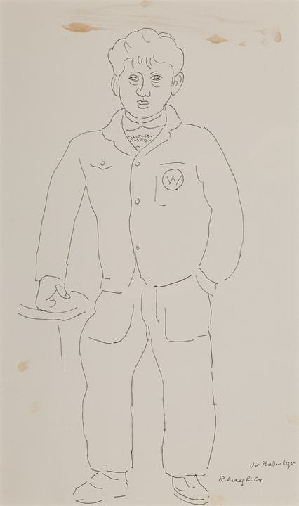 鲁道夫·梅格林
1892年出生于巴塞尔，1971年逝世

《铺砖工》。1964年
纸本水墨
右下角签