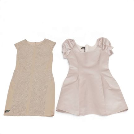 Set of two dresses, circa the 2000s. Shows minor s