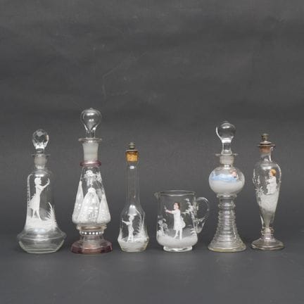 England, Mary Gregory style, five vials and a crea