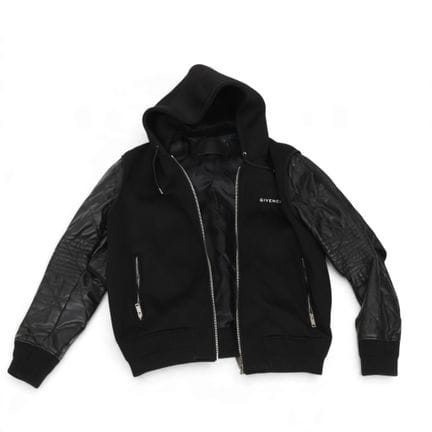 Givenchy, black leather and neoprene hooded jacket