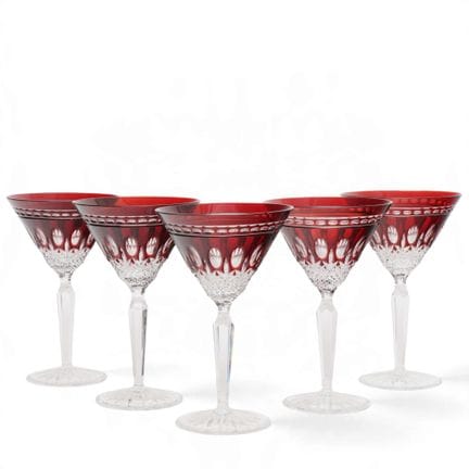 Waterford, five Bohemian-cut wine glasses, marked 