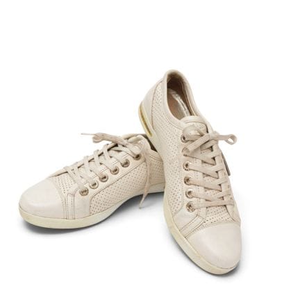 Dolce &amp; Gabbana cream perforated leather logo 