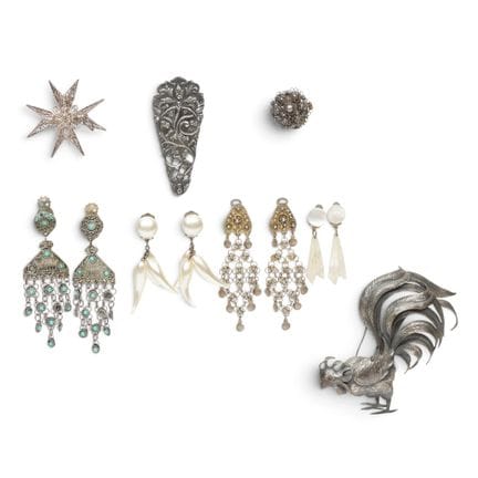 Various pieces of jewelry, including a rooster-sha