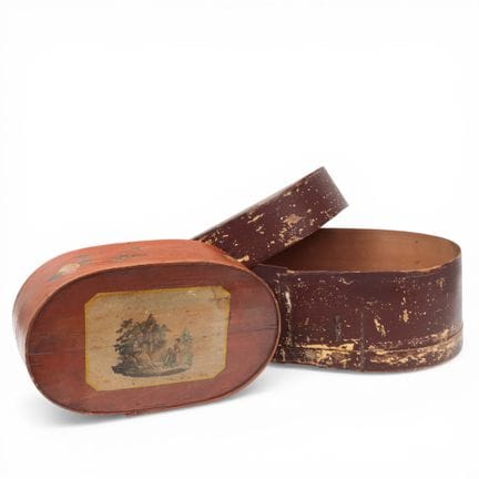 Scatola di trucioli laccata di rosso, XIX secolo;E