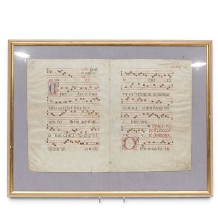 Foglio in pergamena tratto da un antifonario, XVII