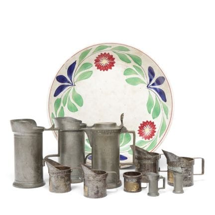 Various antique pewter items; including this earth