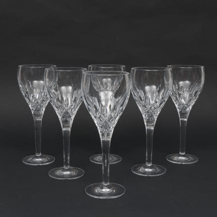 Royal Doulton, six faceted wine glasses, marked h.
