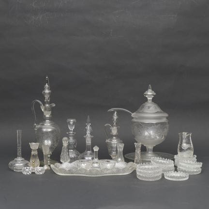 Assorted cut crystal, coasters, vases, and carafes