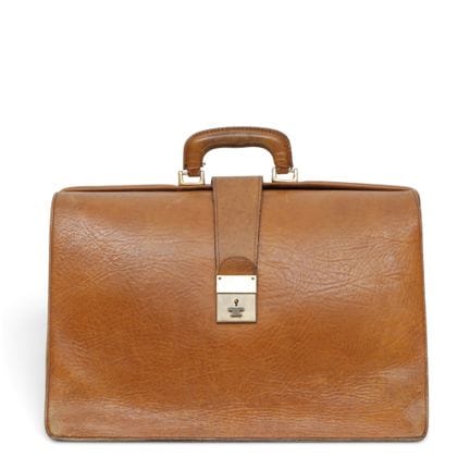 Leather briefcase, circa 1960. Brass clasp, interi