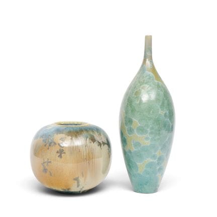Two ceramic vases with crystal glaze, including on