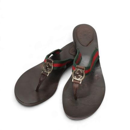 Gucci GG brown web sandals, circa the '90s–'00s. S