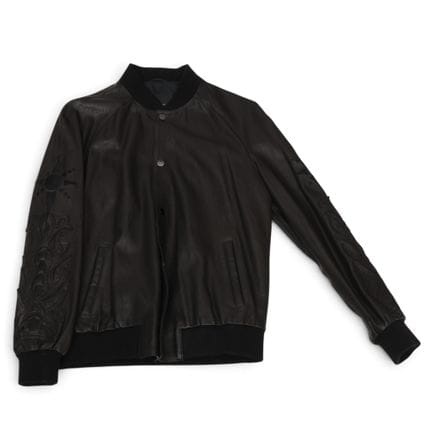 Les Éclaires black leather embroidered bomber jack
