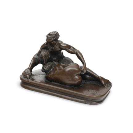 Resin sculpture depicting an erotic scene. Faun wi