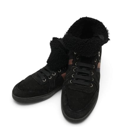 Gucci black suede sneakers with brown web detailin
